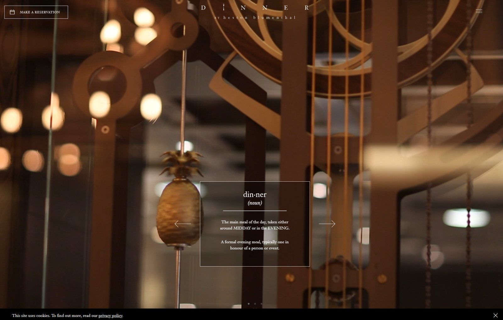 Page d'accueil du site de Dinner by Heston Blumenthal à Londres