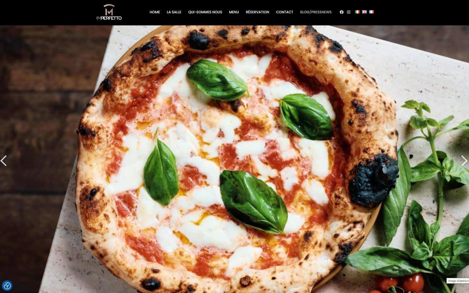 Page d'accueil du site de la pizzeria IMperfetto à Puteaux
