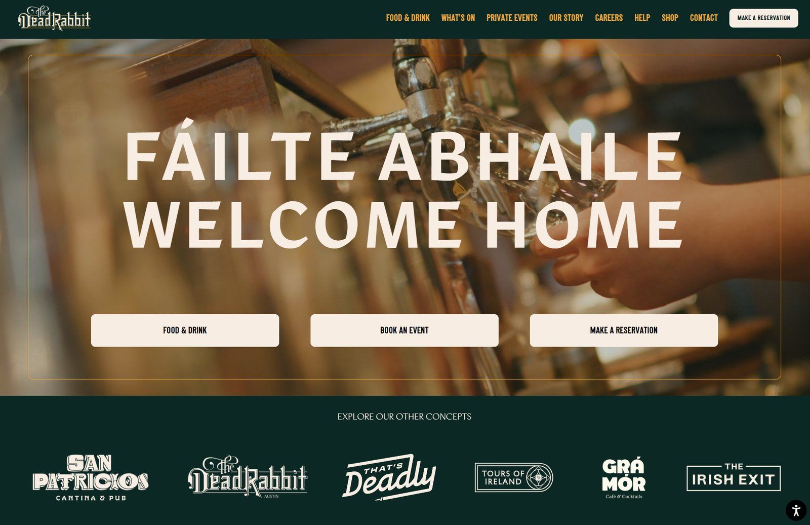 Page d'accueil du site du pub The Dead Rabbit à New York